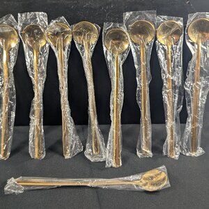 9 Pcs Golden Stainless Steel Round Dessert Spoons - Long Handle for Hot Choco